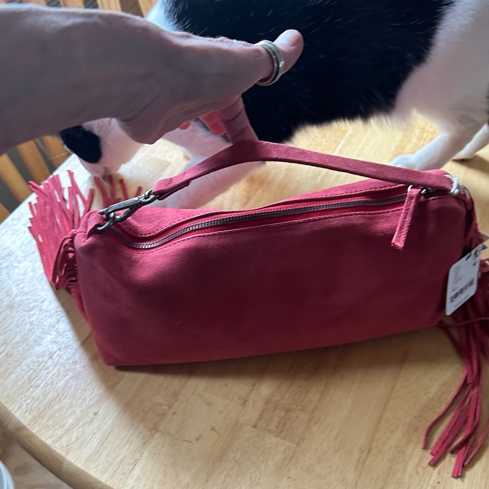 Free People Suede Fringe Wristlet in Berry